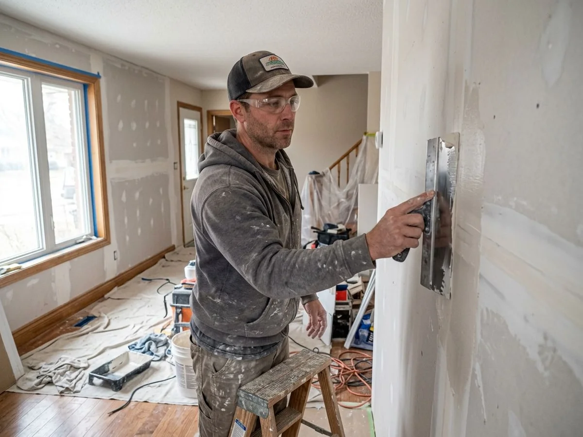 Drywall contractor at work in Markham